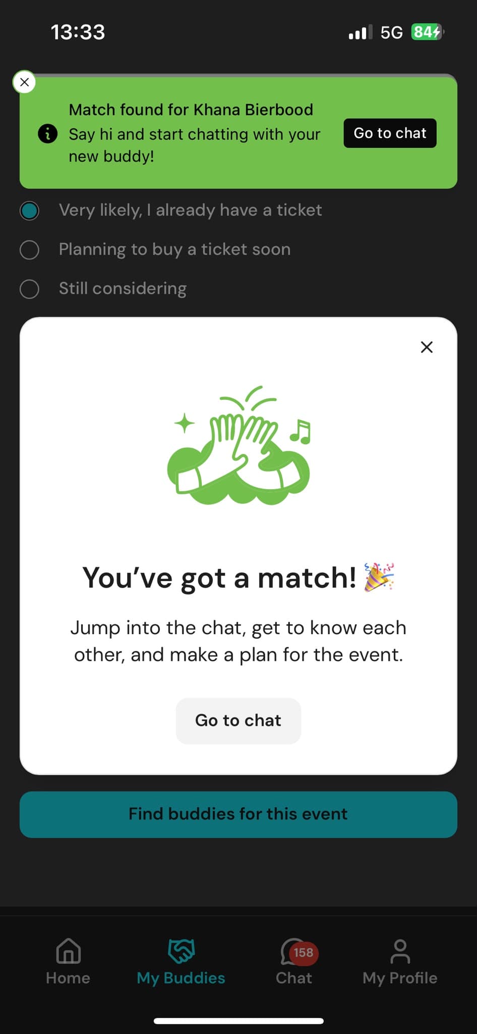 Kawan match found screen