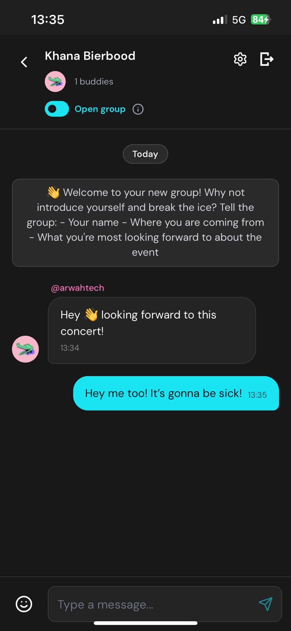 Kawan group chat for matched buddies